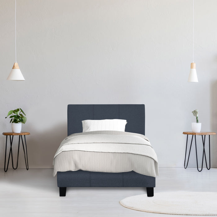 Milano Sienna Bed Frame Base And Headboard Solid Wood Padded Linen Fabric - Single - Charcoal