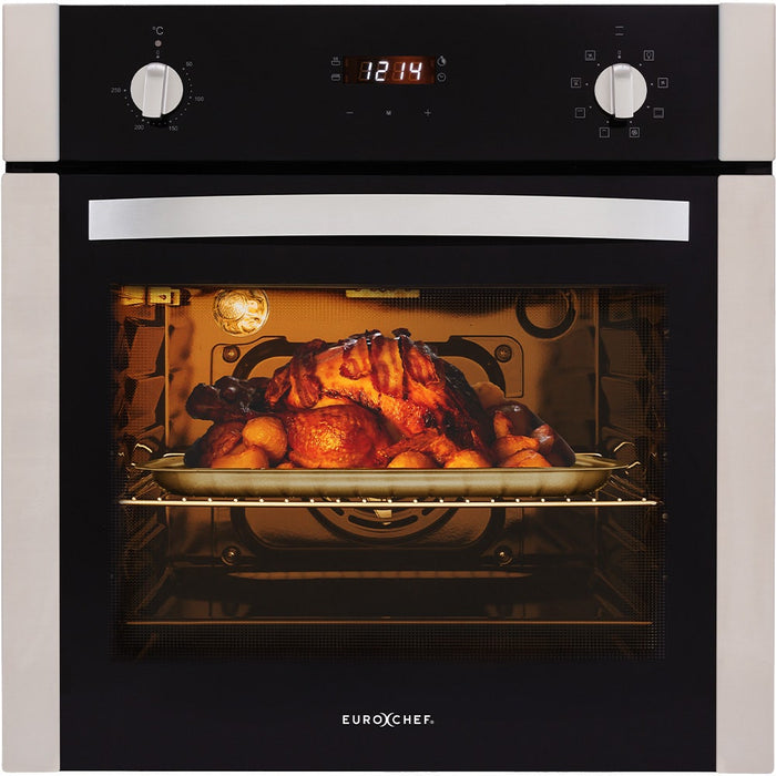 EuroChef 60cm Stainless Built-in 70L Grill 8 Function Fan Forced Electric Wall Oven