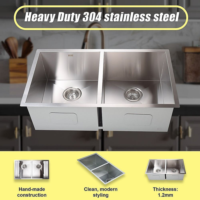 820x457mm Handmade 1.2mm Stainless Steel Undermount Topmount Kitchen Laundry Sink with Waste