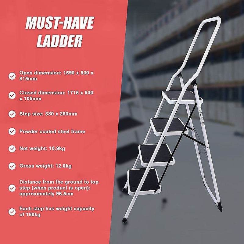 Foldable Non Slip 4 Step Steel Ladder