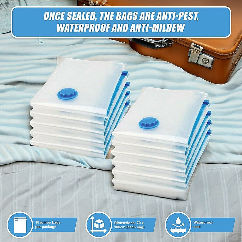 10X Jumbo Vacuum Storage Bags – Space Saver Seal Bags for Clothes, Bedding, Blankets & Travel Organisation