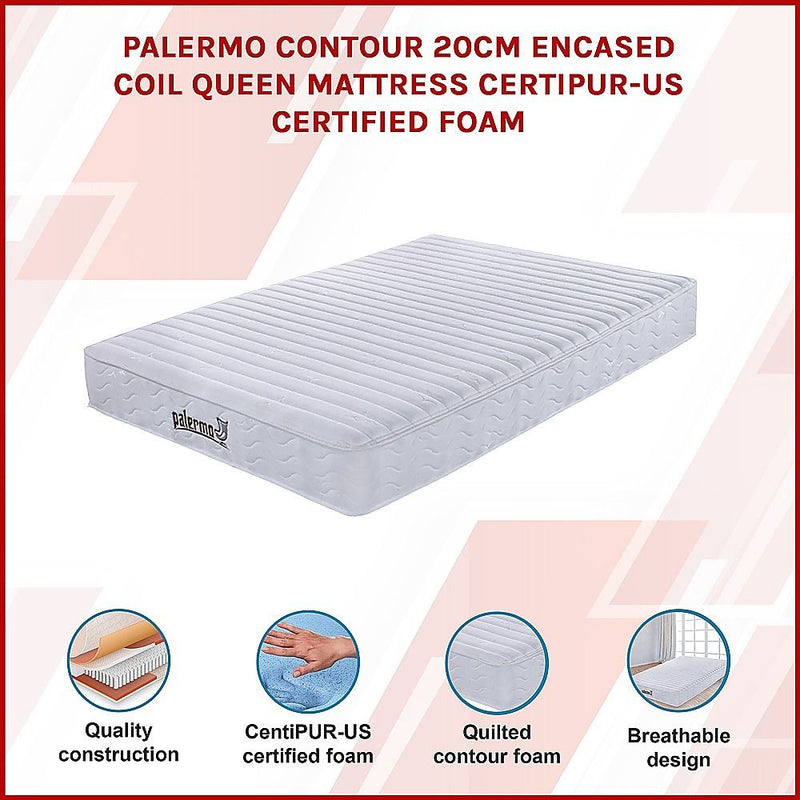 Contour Encased Coil Queen Mattress – Hybrid Support with CertiPUR-US Certified Foam Comfort Layers