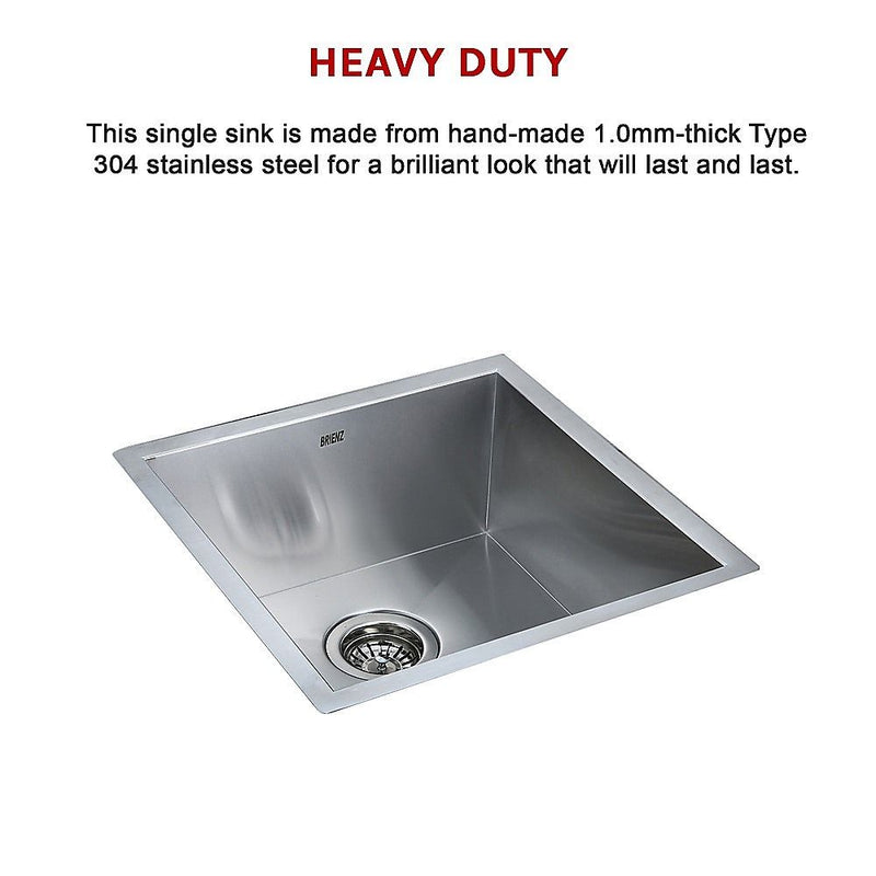 440x440mm Handmade 1mm 20 Gauge Stainless Steel Kitchen Laundry Sink with Waste