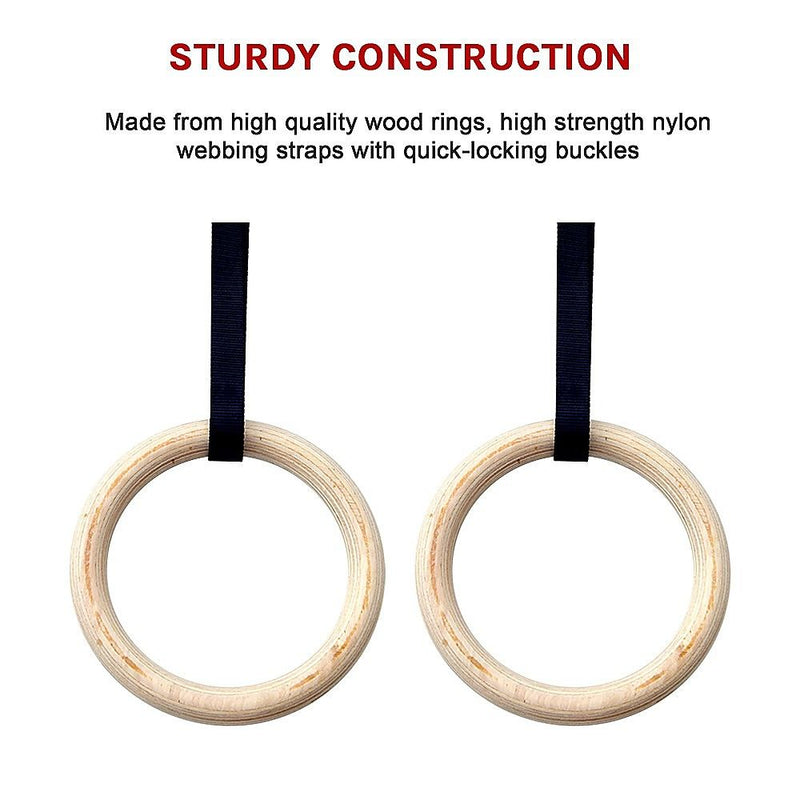 202mm Wooden Gymnastic Rings – Olympic Gym Strength Training & Fitness