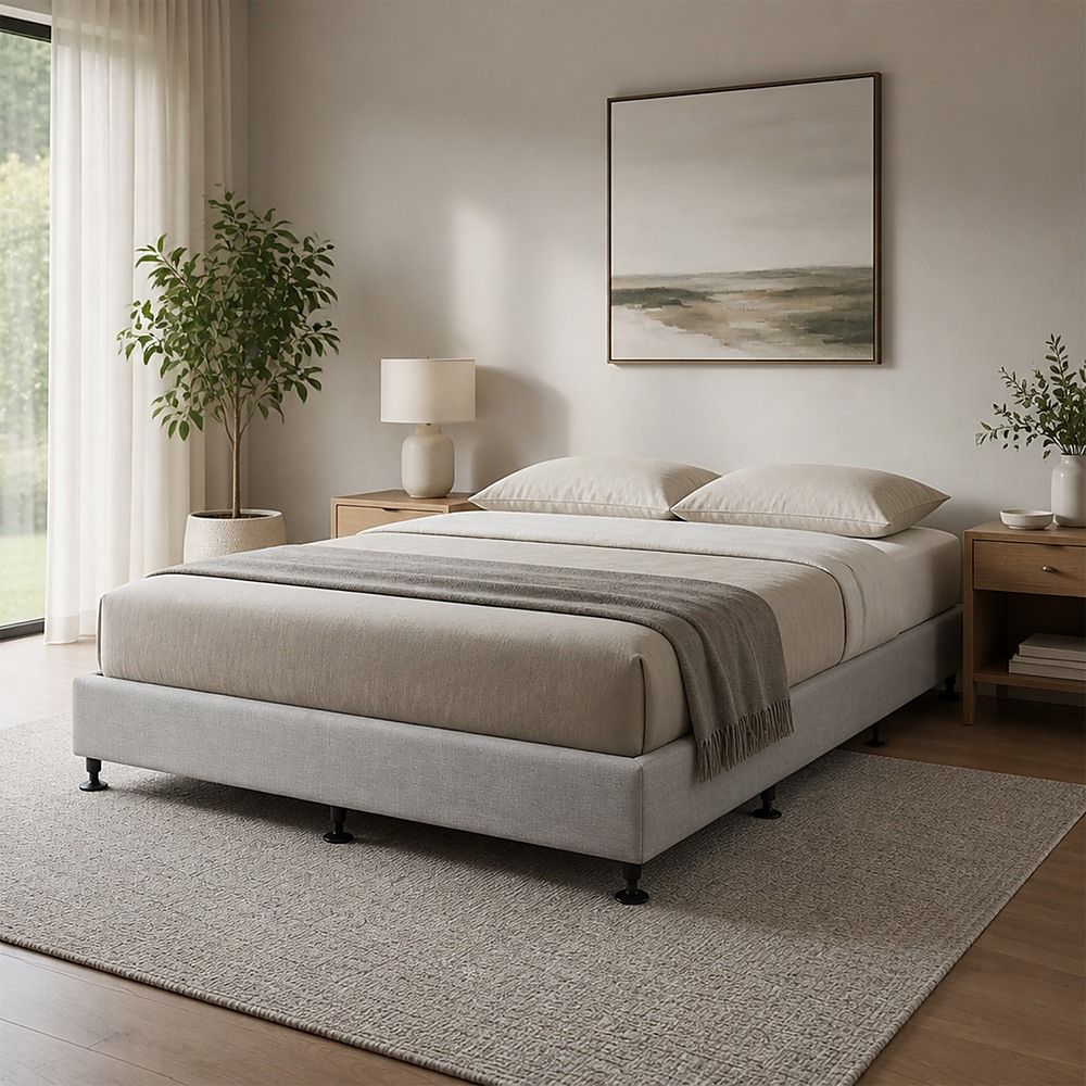 Palermo King Ensemble Bed Base Platinum Light Grey Linen Fabric