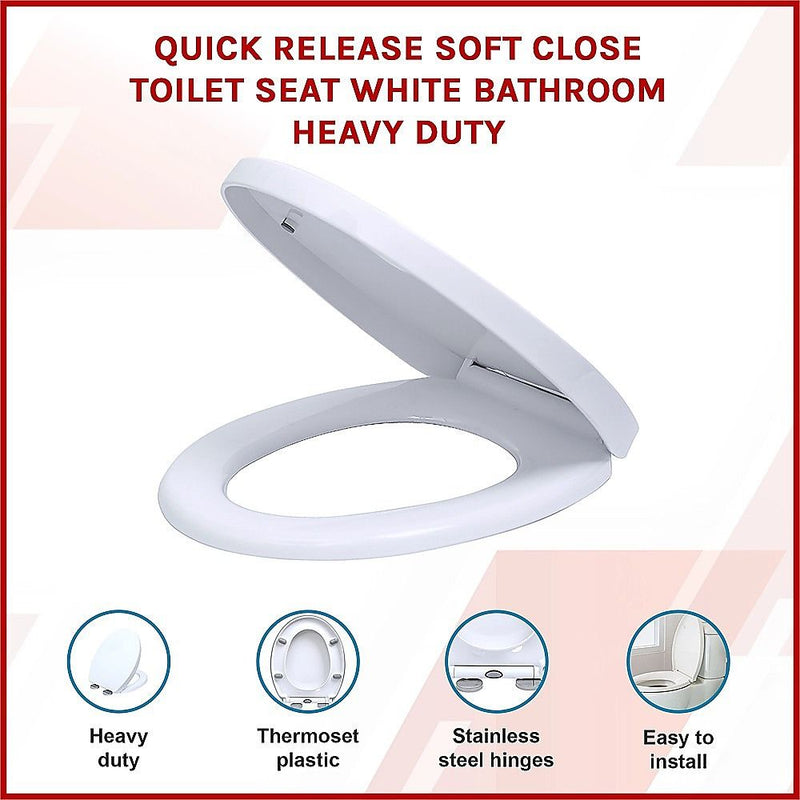 Quick Release Soft Close Toilet Seat White Bathroom Heavy Duty