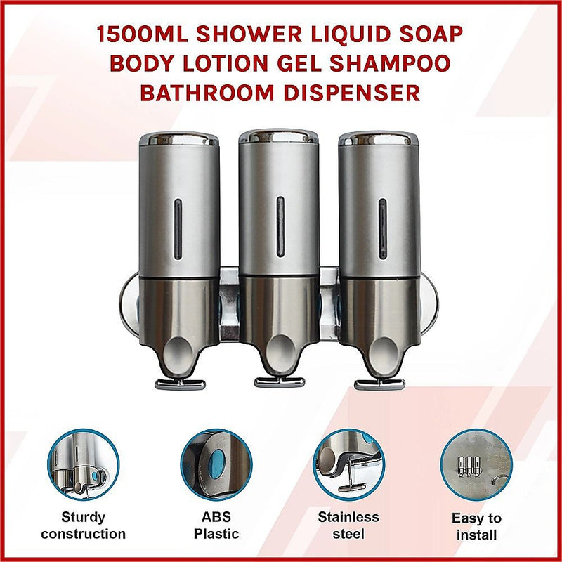 1500ml Shower Liquid Soap Body Lotion Gel Shampoo Bathroom Dispenser