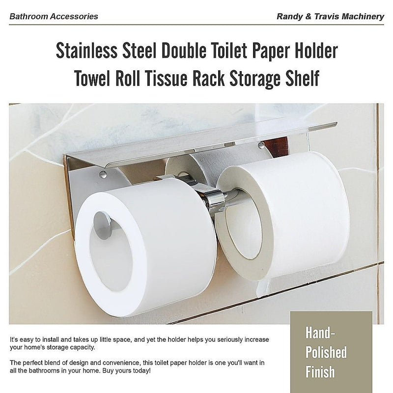 Stainless Steel Double Toilet Paper Holder Towel Roll Tissue Rack Storage Shelf