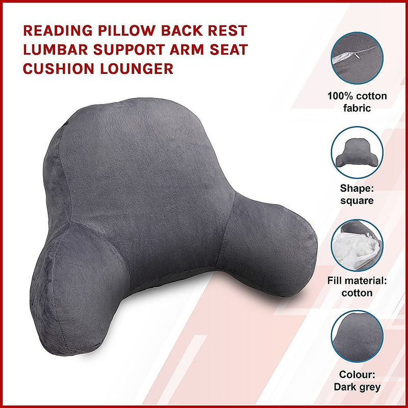 52cm Reading Pillow Back Rest with Arm Support Cushion – Dark Grey