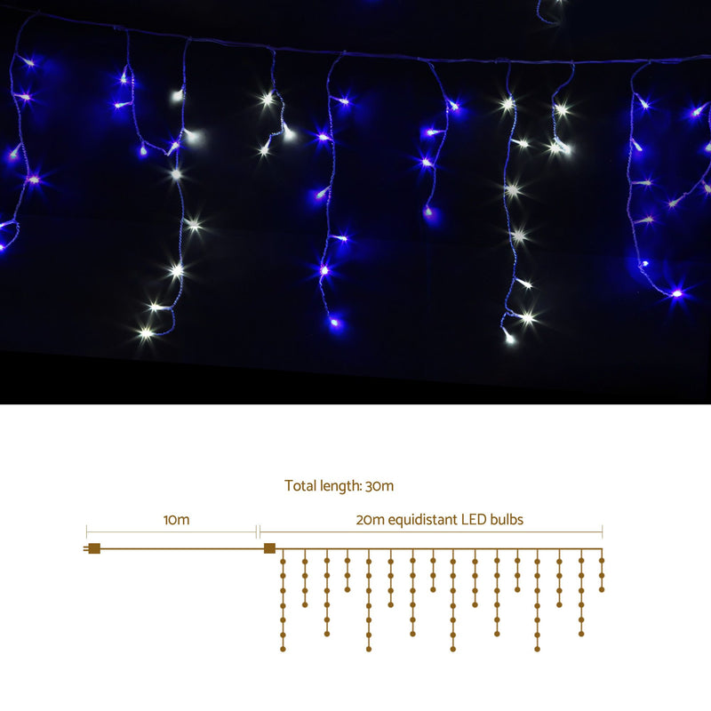 20M Christmas Lights Icicle Light 800 LED Blue White Decor Jingle Jollys