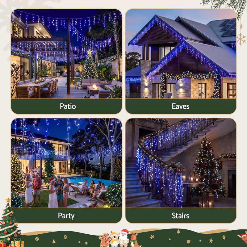 20M Christmas Lights Icicle Light 800 LED Blue White Decor Jingle Jollys