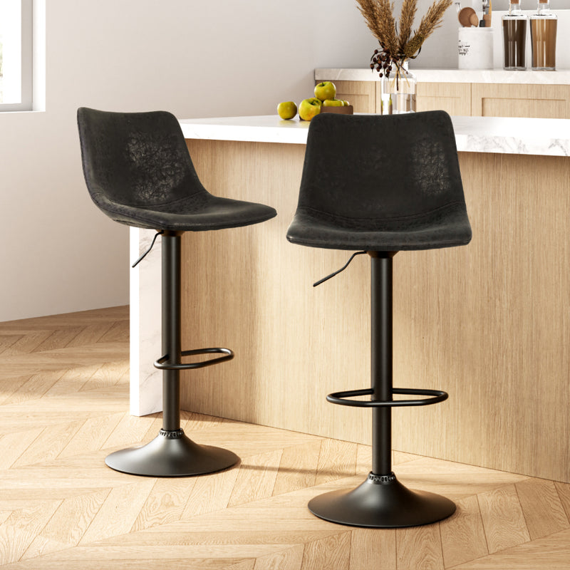 Artiss PU leather Gas Lift Bar Stools, 60~81 cm Seat Height, Set of 2 – Black