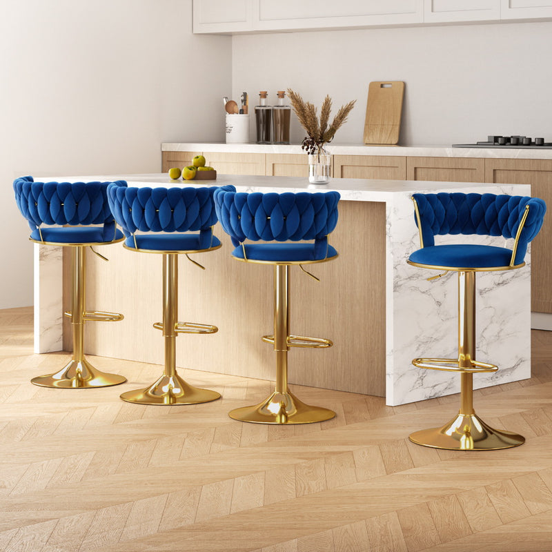 Artiss Vivien Velvet Gas Lift Bar Stools, Set of 4 – Navy