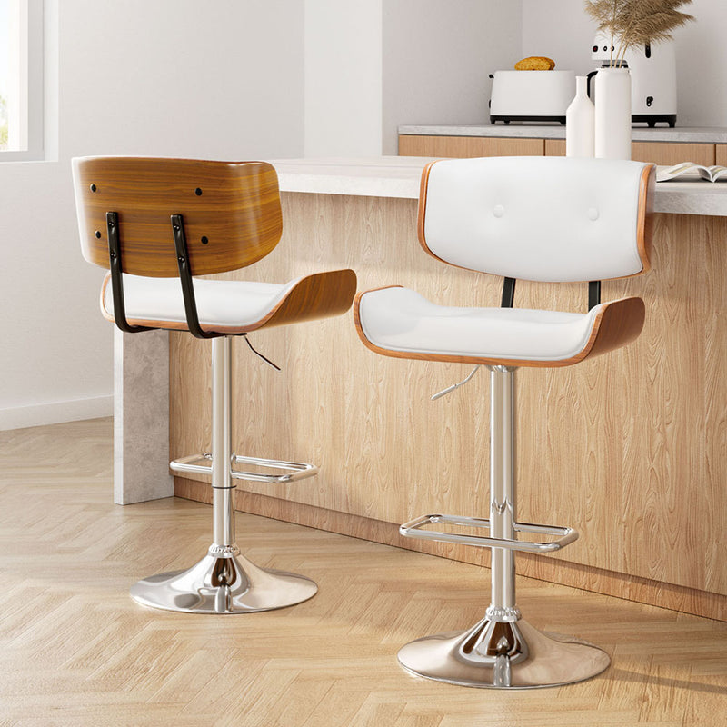 Artiss Cherry PU leather Gas Lift Bar Stools, Set of 2 – White