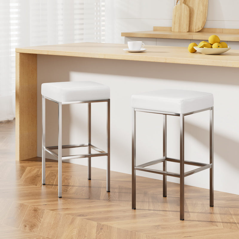 Artiss Delux PU Leather Bar Stools, Set of 2 – White