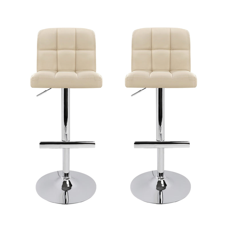Artiss 2x Bar Stools Leather Gas Lift Beige