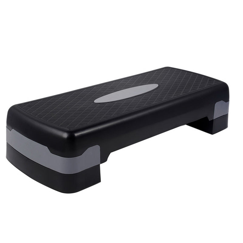 Black and grey Everfit aerobic step with a textured top and riser supports