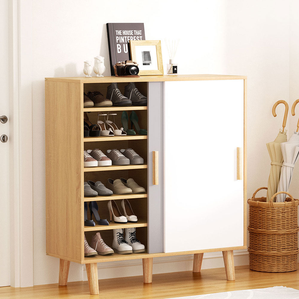 Artiss Shoe Cabinet – White, grey and pine
