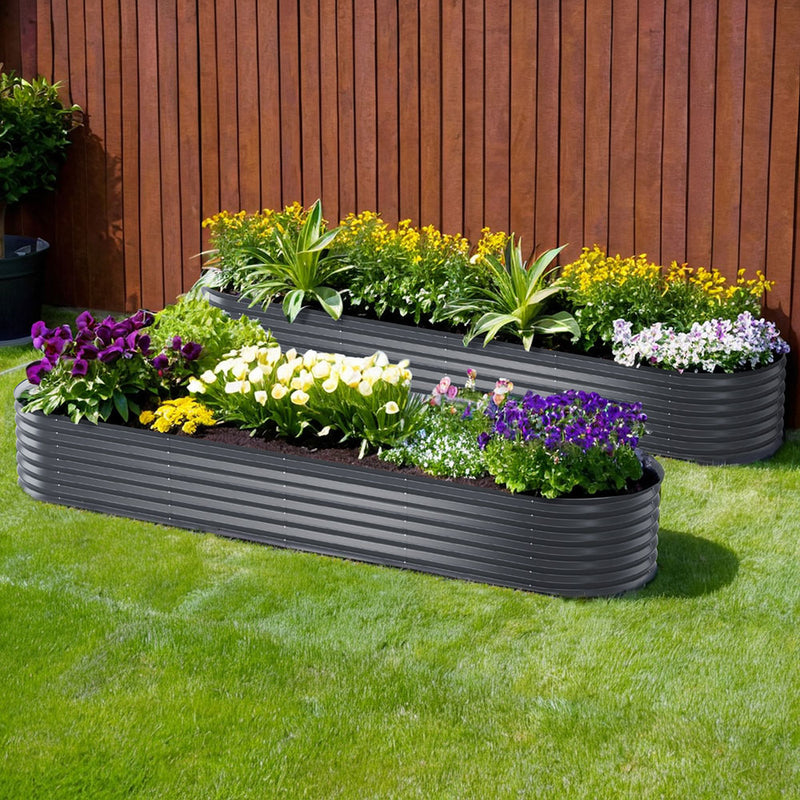 2x Green Fingers Raised Garden Bed 320X80X42 cm Oval Planter Box Container Galvanised