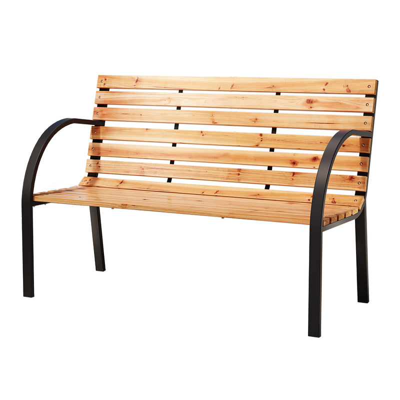 Gardeon Outdoor Garden Bench Seat 120 cm Wooden Steel 2 Seater Patio Furniture Natural