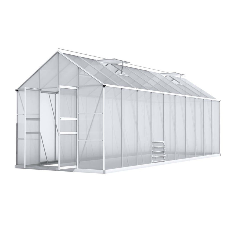 Green Fingers Greenhouse 6.03 × 2.44 × 2.68M Double Doors Aluminium Green House Garden Shed