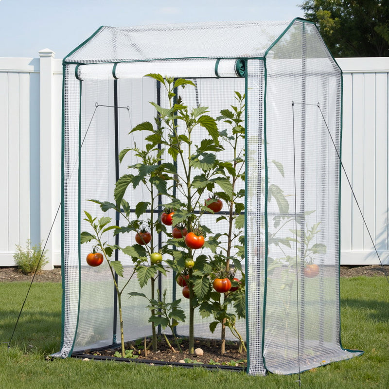 Green Fingers Mini Greenhouse PE Cover Green House Roll-Up Zippered Door 1.0 × 0.8 × 1.5M