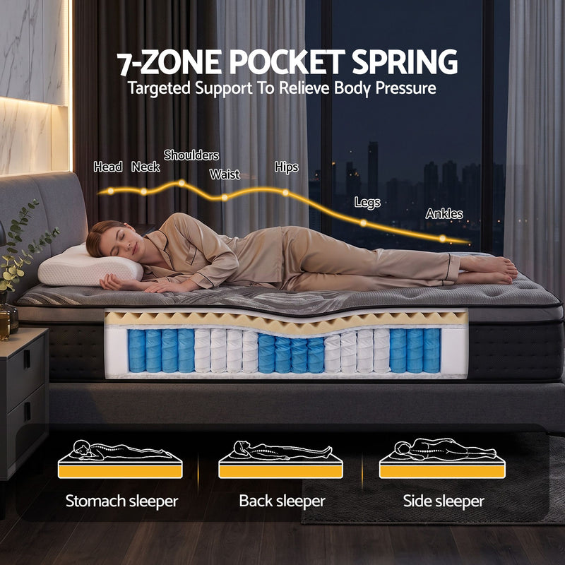 Giselle Bedding Single Mattress 34cm 7-Zone Bamboo Charcoal Fabric with Pocket Spring