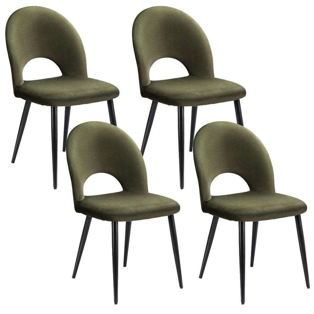 Artiss Velvet Dining Chair, Set of 4 – Green, black