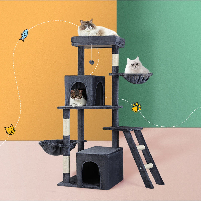 i.Pet Cat Tree Tower Scratching Post Scratcher 138 cm Trees Condo House Grey