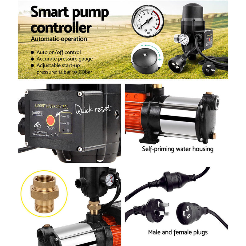 Giantz 1800W Max 5-Stage Garden Water Pump High Pressure Irrigation Booster Pump, Automatic Multi-Stage External Sprinkler Pump for Rainwater Tank Transfer