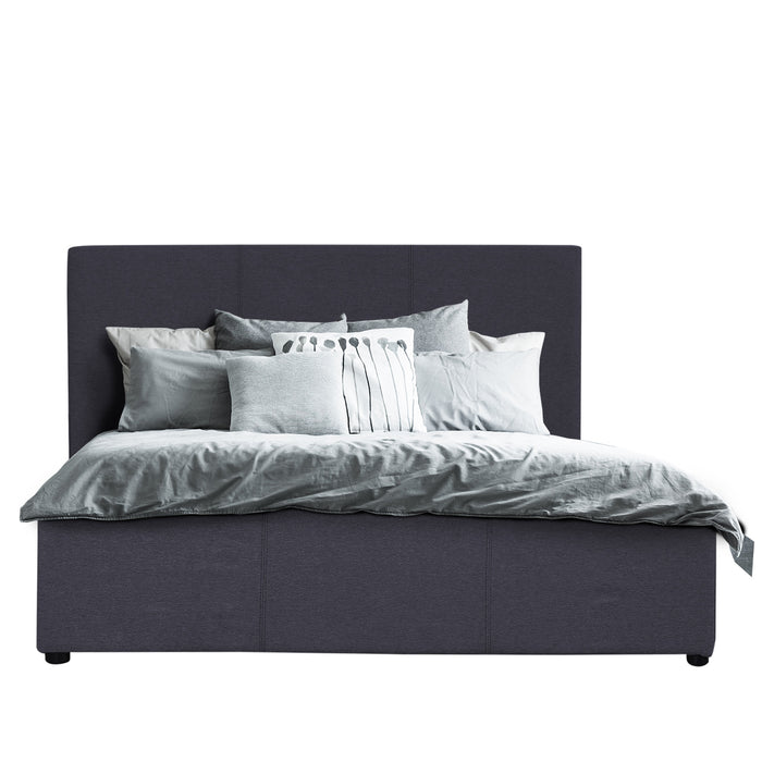 Milano Gas Lift Bed Frame Base And Headboard With Storage - King Single - Charcoal
