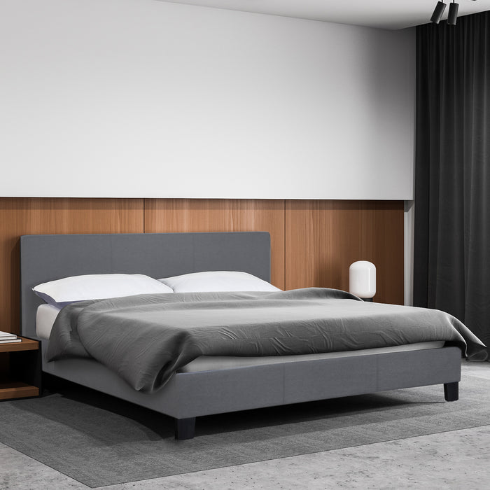 Milano Sienna Bed Frame Base And Headboard Solid Wood Padded Linen Fabric - Single - Grey