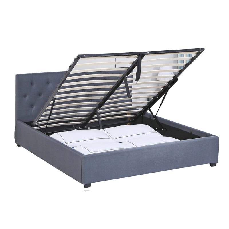 Milano Capri Gas Lift Bed Frame Base And Headboard With Storage - King Single - Grey