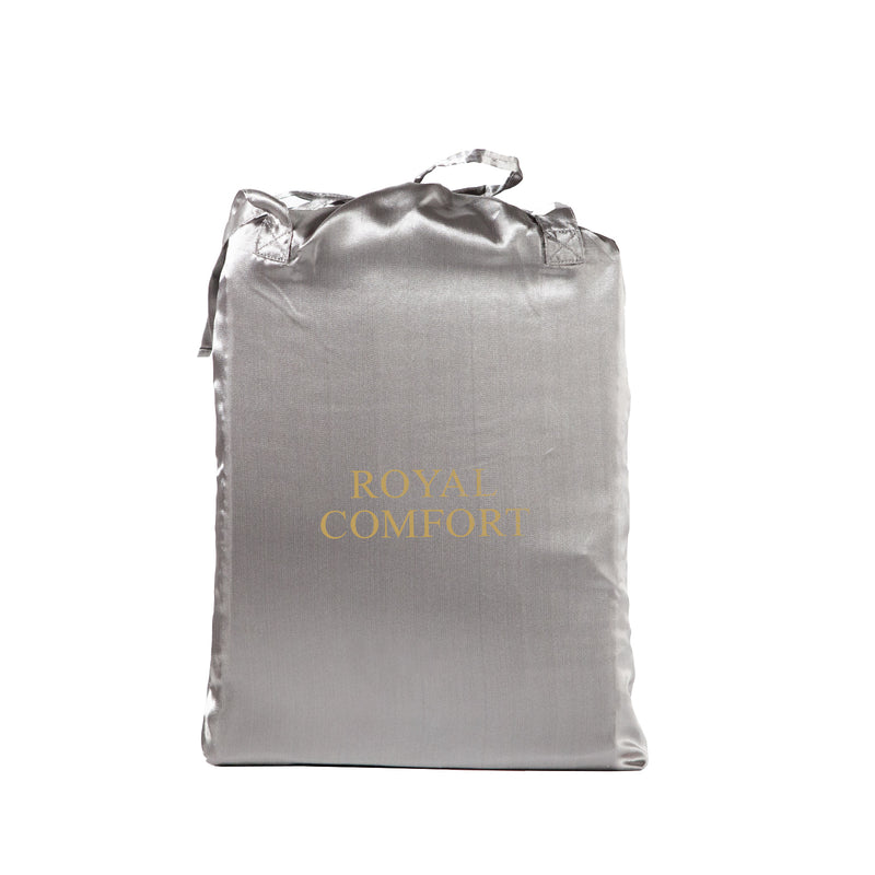 Royal Comfort Satin Sheet Set 3 Piece Fitted Sheet Pillowcase Soft - King - Charcoal