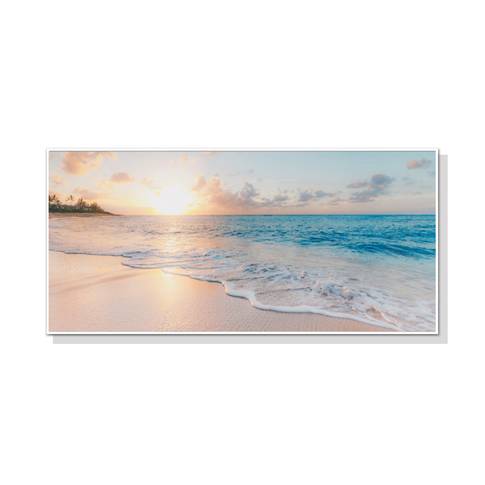 Wall Art 60 cm × 120 cm Ocean and Beach White Frame Canvas