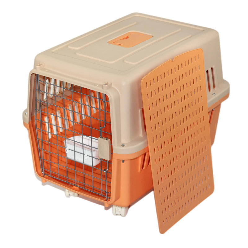 YES4PETS Large Dog Cat Crate Pet Carrier Rabbit Cage With Tray, Bowl & Wheel Orange