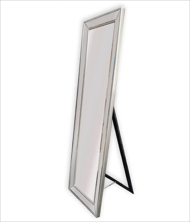 Silver Beaded Framed Mirror - Free Standing 50 cm × 170 cm