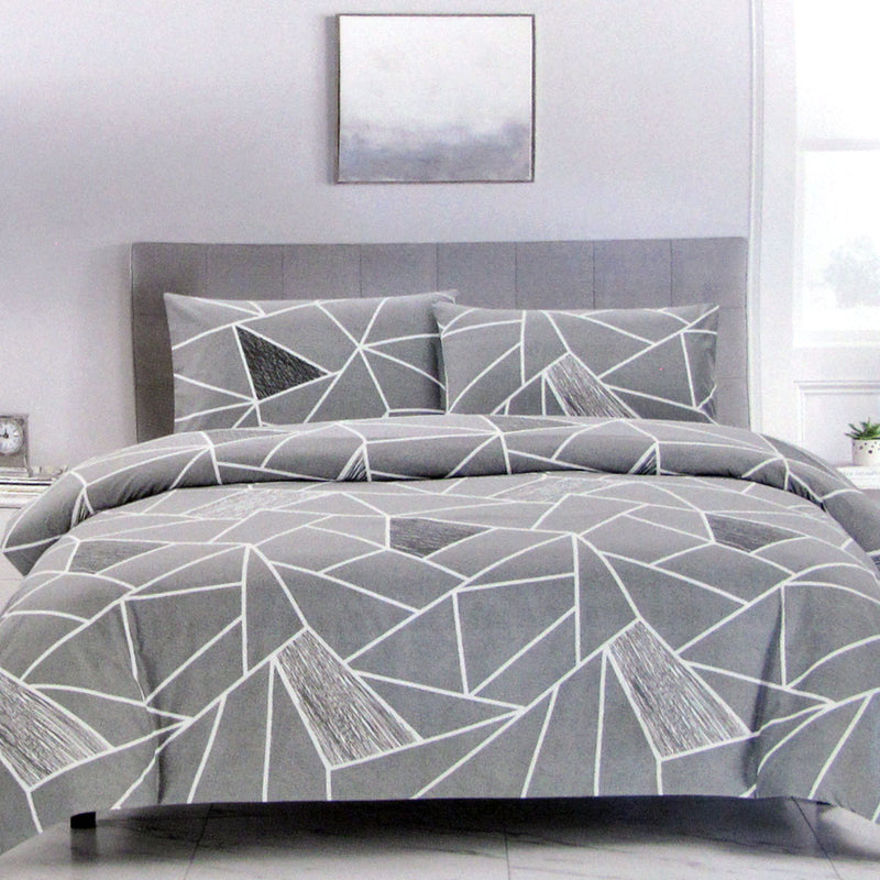 Artex Bentley Grey Quilt Cover Set Geometric Pattern Reversible Printed microfibre Polyester Queen