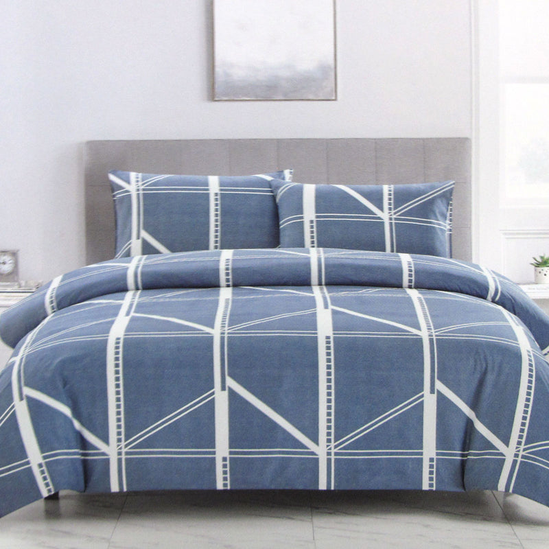 Artex Harold Blue Quilt Cover Set Geometric Pattern Reversible Printed microfibre Polyester Single