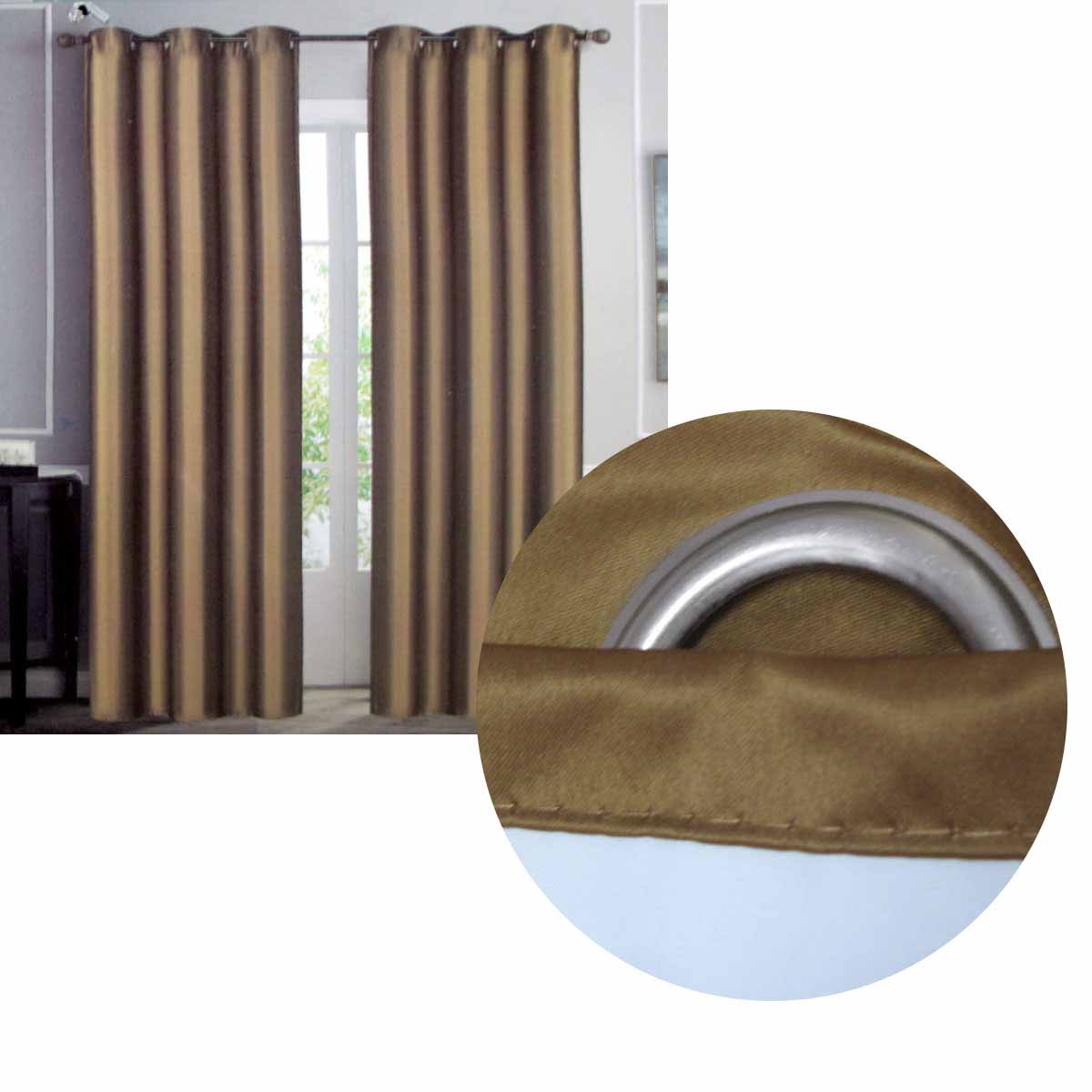 Emporio Hudson Pair of Coated Back Blockout Eyelet Curtains 137 × 213 cm each Camel