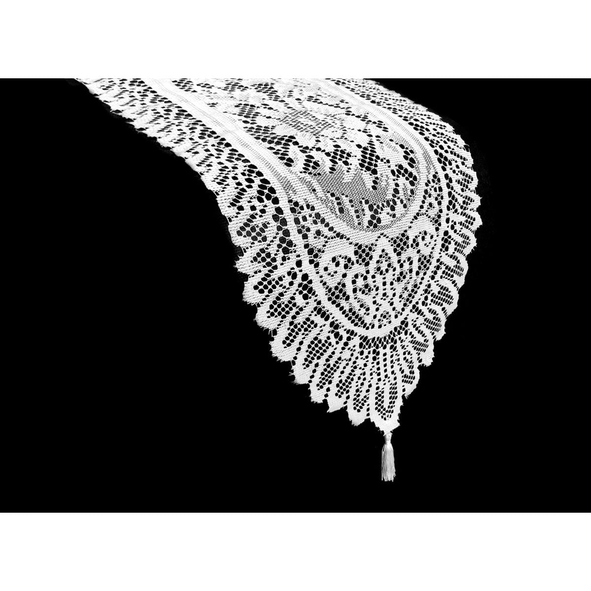 Logan White Lace Table Runner with Tassle 33 × 137 cm