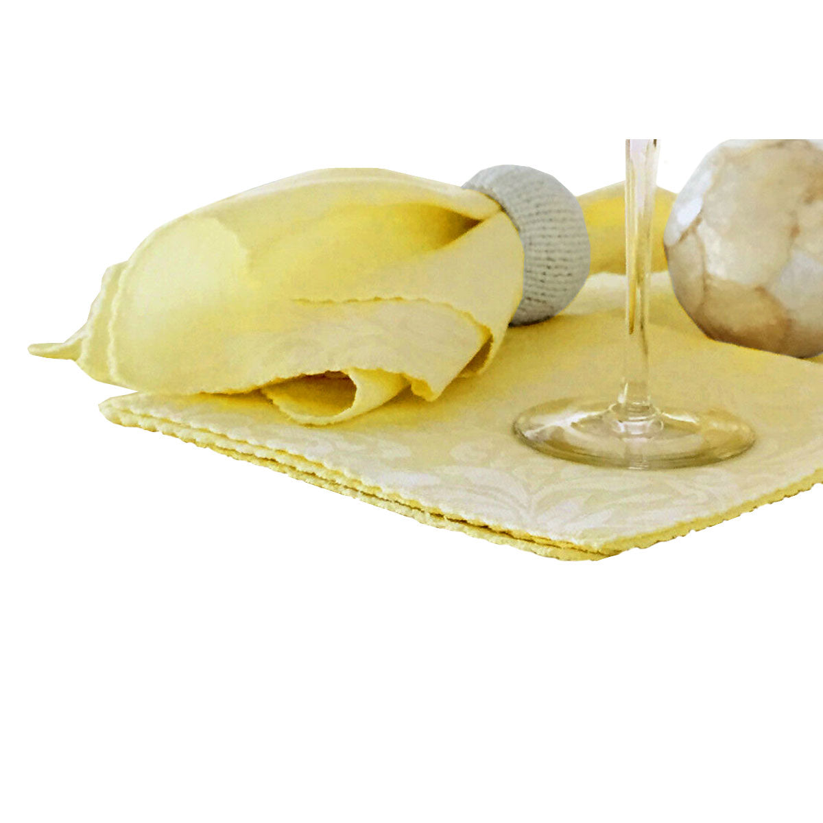 Set of 6 Damask Embossed Polyester Cotton Napkins Sunshine 40 × 40 cm