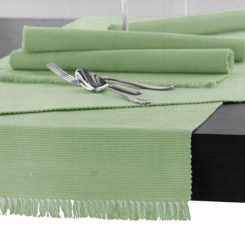 Hoydu Cotton Ribbed Table Runner 45 cm x 200 cm - REED GREEN
