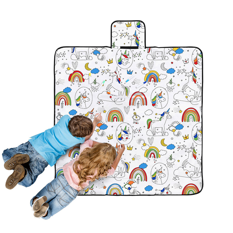 Happy Kids Dream Big Colour Me In Picnic Blanket 125 × 125 cm