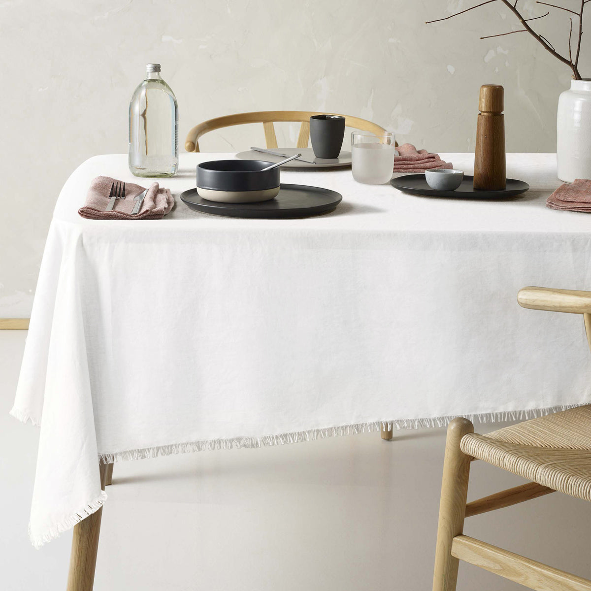 Vintage Design Homewares Gypsy White Fringed Washed Linen Cotton Tablecloth 150 cm x 300 cm