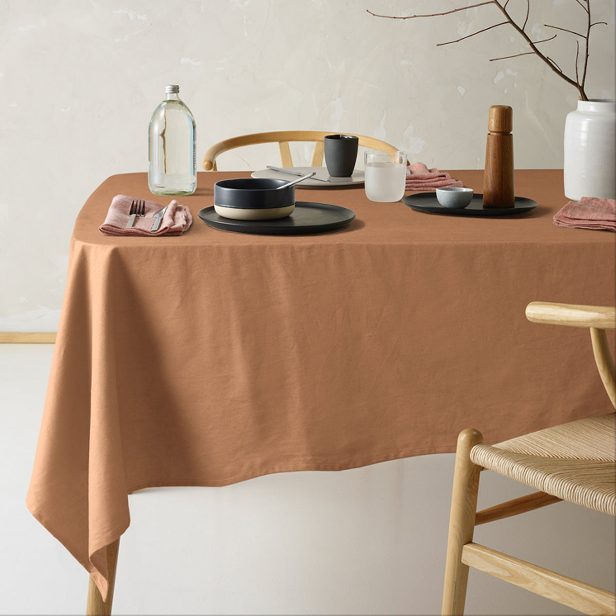 Vintage Design Homewares Helm Terracotta Washed Linen Cotton Tablecloth 150 cm x 230 cm