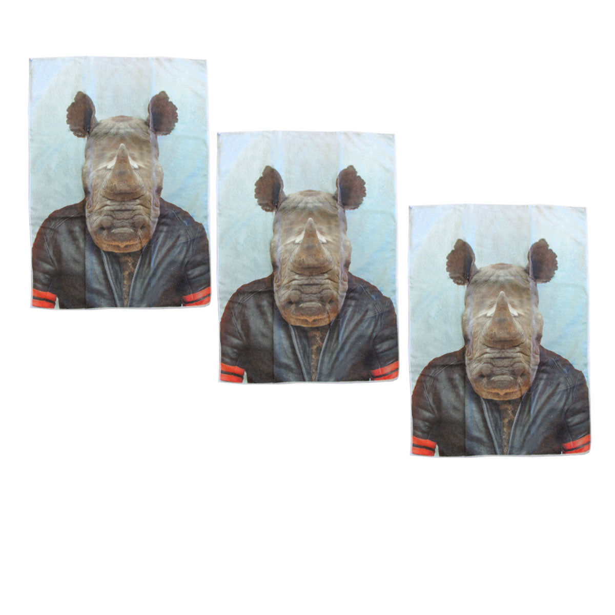 Set of 3 Zoo Portraits microfibre Tea Towels Rhino 67 × 45 cm