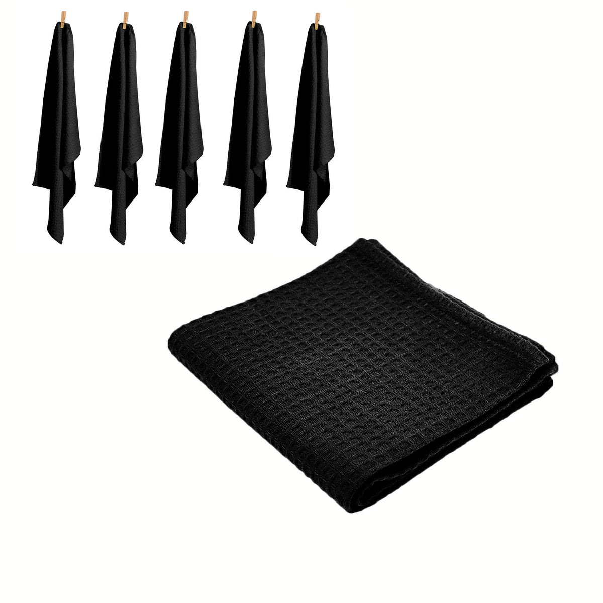 Rans Set of 6 Cotton Waffle Tea Towels 50 × 70 cm - Black