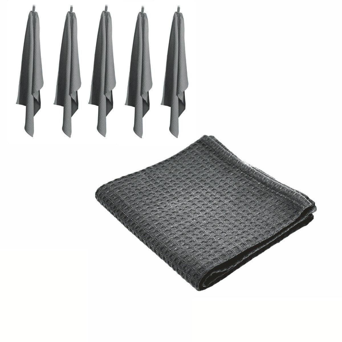 Rans Set of 6 Cotton Waffle Tea Towels 50 × 70 cm - Charcoal