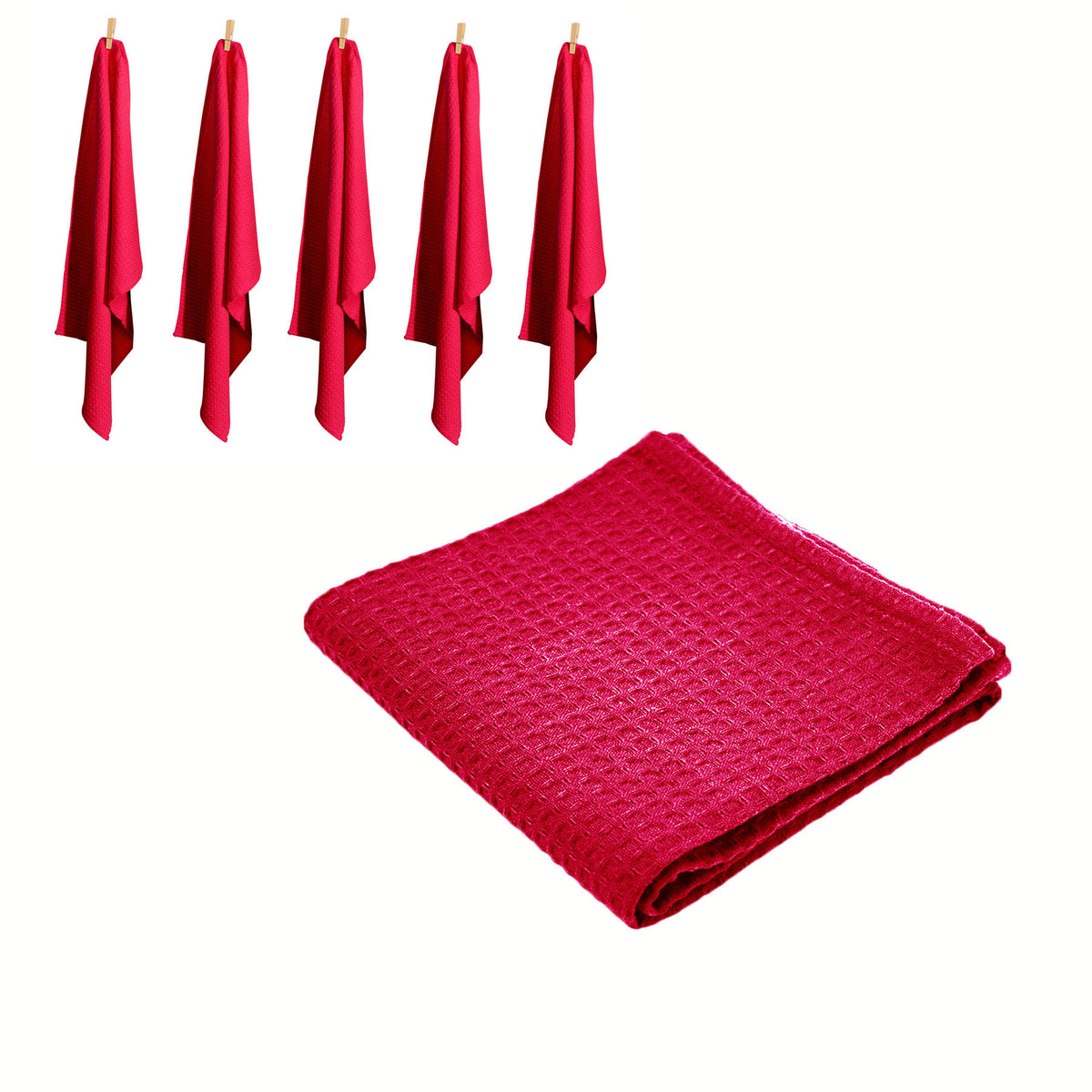 Rans Set of 6 Cotton Waffle Tea Towels 50 × 70 cm - Hot Pink